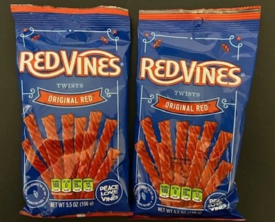 Red Vines Original Red Alcaçuz Twists-Soft & Chewy Candy- {2 SACOS GRANDES} - Imagem 1 de 2