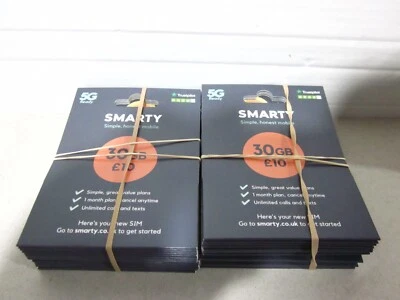 JOB LOT 30 x NEW Smarty UK sim card, Gold VIP Number