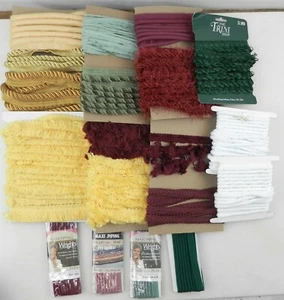 Vtg Upholstery Craft Piping Trim Lot Fringe,Cotton,Roping Green Red Yellow+ T10 - Picture 1 of 9