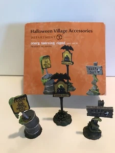 Dept 56 Halloween Village SCARY WARNING SIGNS #809386 - Set Of 3 - Imagen 1 de 8