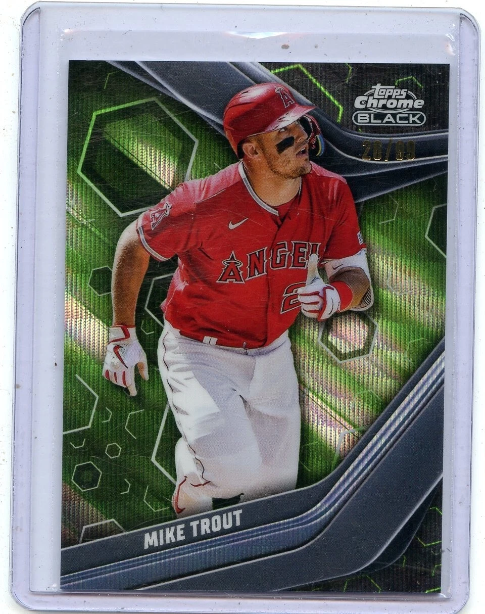 2023 TOPPS CHROME BLACK #100 MIKE TROUT "GREEN WAVE REFRACTOR" #26/99, ANGELS