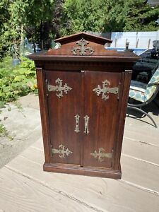 Antique Victorian Small Hanging Cabinet w secret space Arts & Crafts Hardware