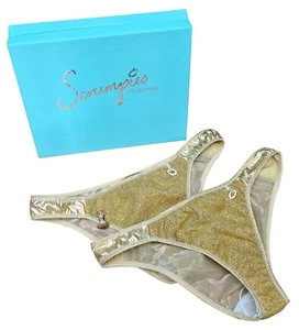 SCRUMPIES OF MAYFAIR 2 Pairs Golden Delicious Ladies Gold Mesh Panties MRRP £55 - Picture 1 of 8