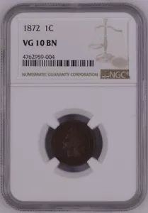 1872 NGC VG10BN Indian cent - Picture 1 of 2