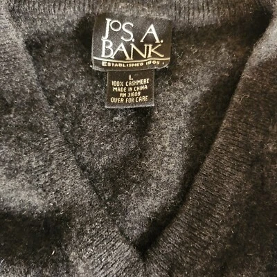 Suéter Jos Banks Vintage Para Hombre 100% Cachemira Talla L Gris Oscuro/Negro Cuello en V Foto 1 de 4