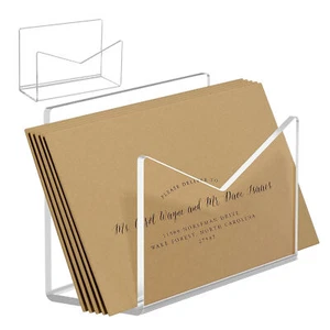Acrylic Mail Holder Envelope Organizer Portable Desk Letter Rack Mail Sorter - Picture 1 of 10