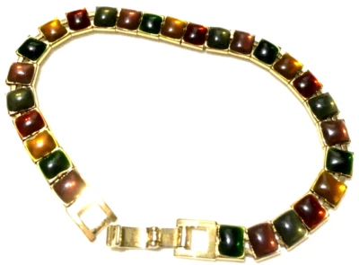 Tennis Bracelet Multi Colored Links Gold Tone 7 Inch Green Red Amber Stones - Image 1 of 4