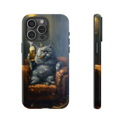 Para iPhone / Galaxy / Pixel | Funda de tinta para teléfono - Gris Gato Fumando cigarro Foto 1 de 4