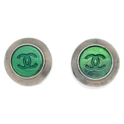 Pendientes Piercing Chanel Botón Verde Plata 99A 124678 Foto 1 de 4
