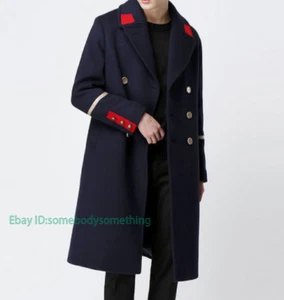 Men Military Woolen Cashmere Double Breasted Trench Coat Jacket Outwear Overcoat - Picture 1 of 13