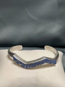 Cuff Bracelet SKJ Kallestewa Inlay Zigzag Sterling 23g - Picture 1 of 7