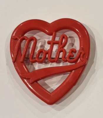 Vintage Red Mother Heart Tattoo Pin Rockabilly Brooch Retro Plastic/bakelite - Image 1 of 4