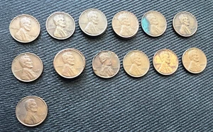 Lot 13 US Lincoln Wheat Cent Münze Penny 1940 1944/7 1949 1951 1953 1956-59 1968 - Bild 1 von 2