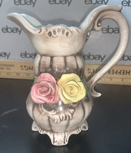 Vaso brocca rosa floreale Capo Di Monte vintage 6,5” Made in Italy - Foto 1 di 16