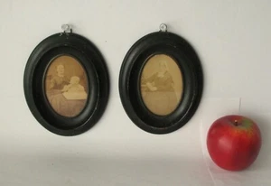 Matched Pair of Antique Miniature Oval Wooden Portrait Frames - Picture 1 of 3