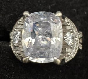 Vtg Sz 7 925 Silver Cubic Zirconia ~1.5 Carat 4.45 grams Dinner Ring - Picture 1 of 6