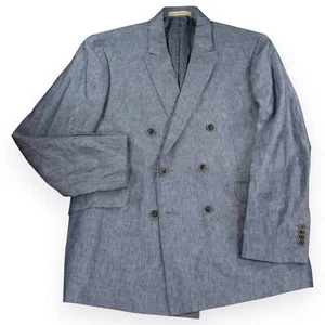 Joseph Abboud Linen Double Breasted Blazer Peak Lapel Blue Size 42 Short - Picture 1 of 10