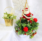 Vintage Plastic Hanging Red Flocked Basket + Tabletop Christmas Decoration