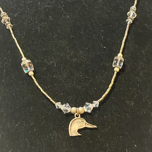 Vtg Ducks Unlimited Glass Crystal & Sterling 925 Duck Pendant Necklace 18” - Picture 1 of 7