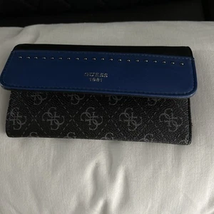 Vtg Guess Trifold Walett Black& White Geometric Design / Blue Accent. Date 1981 - Picture 1 of 9