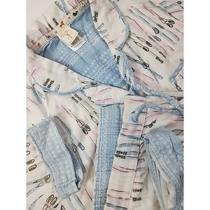 Munki Munki Flannel PJ Set Skis Women L White Pink Blue L/S Top Pants Soft EC - Picture 1 of 9