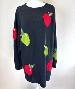 NUEVO CON ETIQUETAS Quacker Factory Apple Cottagecore Suéter Tejido Pullover Negro 1X Novedad - Imagen 1 de 12