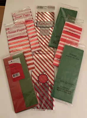 Christmas Tissue Paper Assorted Sheets 180 Sq Feet 49 Sheets Red Green Stripe - Image 1 of 4