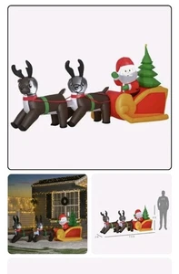 7' Self Inflating Santa Claus w/Sleigh & Reindeer Scene, Hardware Included, 120V - Picture 1 of 2