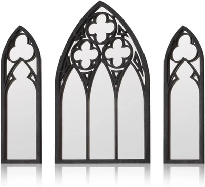 3 Pack Gothic Mirrors Wall Decor, Cathedral Arch Frame Tiny Mirror Goth Room Dec - Image 1 of 4