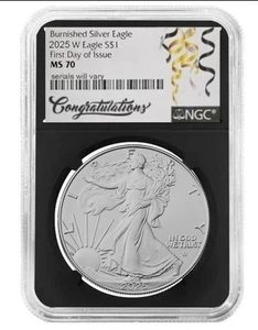 2025 w burnished silver eagle ngc ms70 first day of issue fdi     Black presale  - Picture 1 of 1