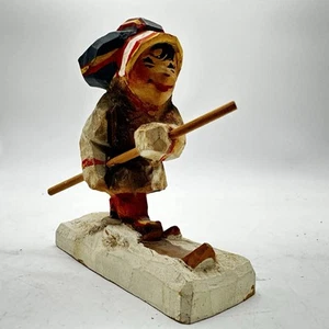 Vintage Henning Engelsen Folk Art Wood Hand Carved Skier in Norway Figurine - Picture 1 of 16