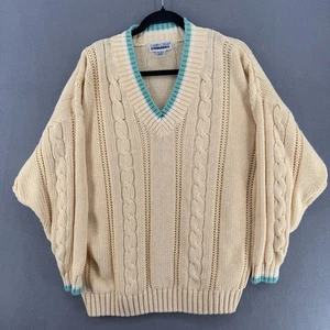 Suéter Deportivo Cuello en V De Colección Cabin Creek Preppy Para Mujer 22W Amarillo Tejido con Cable Tenis - Imagen 1 de 12