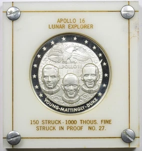 Apollo 16 “Lunar Explorer” Silver Medal Proof .999 Fine #27 of 150 - Picture 1 of 2