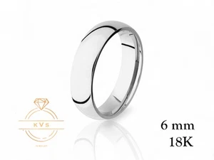 18K White Solid Gold 6mm Low Dome Wedding Band Ring - Comfort Fit Polished New - Picture 1 of 9