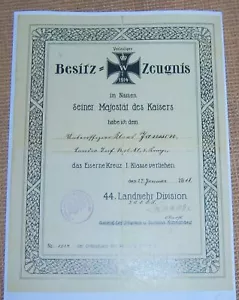 GERMAN - Unt.Officers, IRON CROSS, 1st Class. Award Certificate. (COPY). - Foto 1 di 2