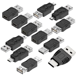 USB Adapter Set 12PCS Type C Micro USB Mini USB Male to Female Converters - Picture 1 of 8
