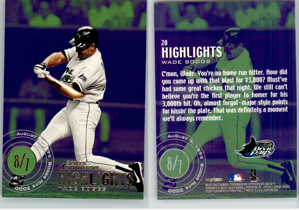 Wade Boggs 2000 SkyBox Dominion Highlights #20 Devil Rays Salón de la fama Foto 1 de 1