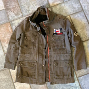 Army Green Utility Jacket Chore Coat MED Zip Drawstring Patch Texas Armed Forces - Bild 1 von 10