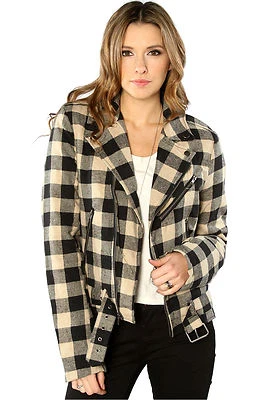 TRIPP UNISEX FLANNEL QUILTED MOTORCYCLE ROCK MOTO BIKER PUNK COAT JACKET FL7545M - Image 1 of 4