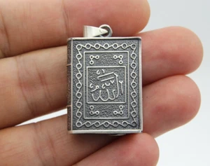 Turkish 925 Silver Amulet Taweez Holder Locket Allah Muhammad Prayer Box Pendant - Picture 1 of 10