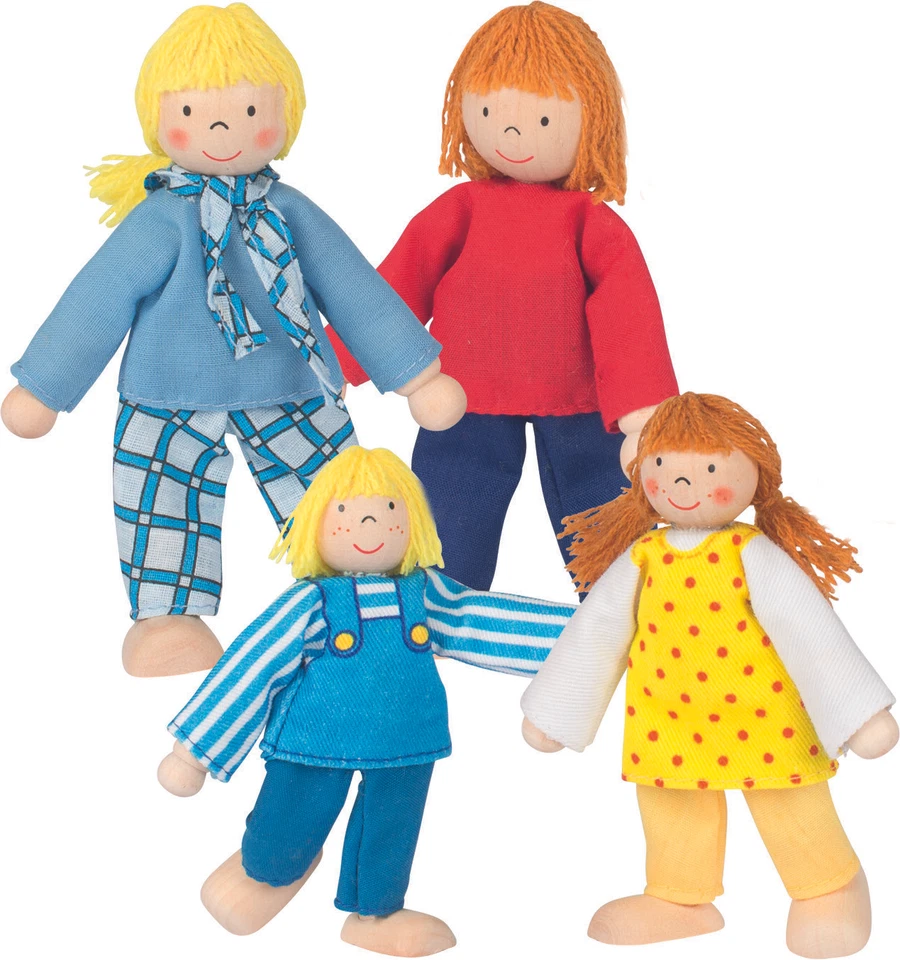 GOKI Biegepuppen JUNGE FAMILIE Holzbiegepuppen Biegepüppchen Holz 4-teilig Puppenhaus