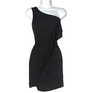 FOREVER 21 schwarz Rüsche eine Schulter Bodycon Party Cocktail Minikleid klein neu mit Etikett - Bild 1 von 6