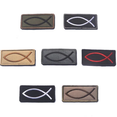 Embroidered JESUS Fish Christian Crusader Infidel Hook Loop Patch Fastener Badge - Image 1 of 2