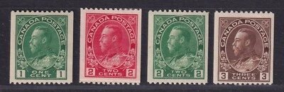 Canada Scott 131-134 VF MH/MNH 1915-1924 KGV Admiral Coils Perf 12 Horz SCV $162 - Image 1 of 2