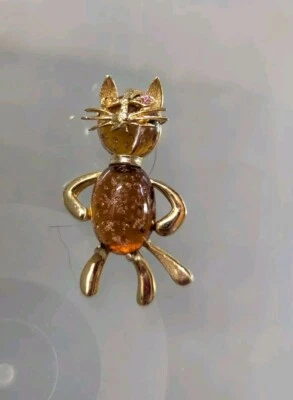 ВИНТАЖНЫЙ HOBE COOL Catitude CAT художественное стекло оранжевый/розовый КАБОШОН булавка - Изображение 1 из 4