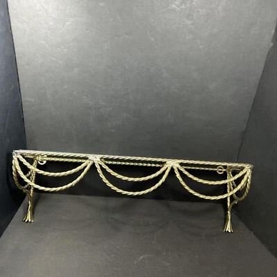 Vintage Gold Metal & Glass Rope Design 18" Wall Hanging Shelf Hollywood Regency - Image 1 of 4