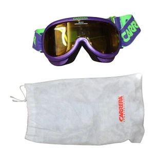 Vintage Carrera Ski Googles Snowboard Purple Neon Green With Dust Bag - Picture 1 of 4