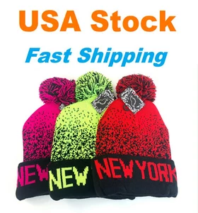 Gorro con logotipo de Nueva York, gorro pompón con puños, sombrero gorra Skully, acrílico, unisex - Imagen 1 de 19