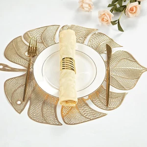 Leaf Gold Placemats Vinyl Table Place Mats Set of 6 Hollow Out Modern Placemats - Picture 1 of 12