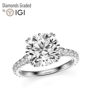 IGI 3.50 CT F VS2 Round Cut Lab Grown Diamond Engagement Ring 14K White Gold - Picture 1 of 4